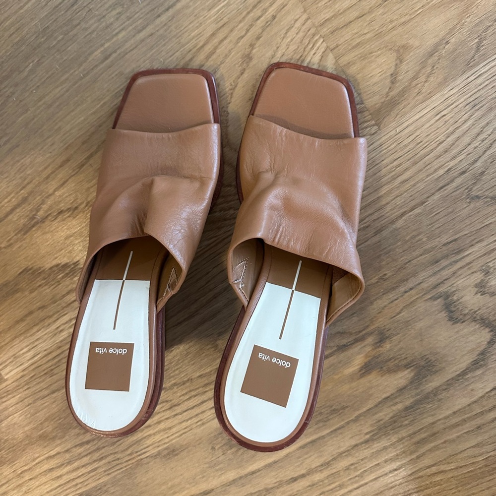 Dolce Vita Tan Leather Square-Toe Slide Mules